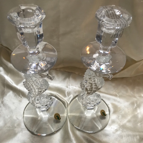 Waterford Crystal New SEAHORSE Candlestick 6 Waterford Crystal Seahorse Candlesticks (pair)